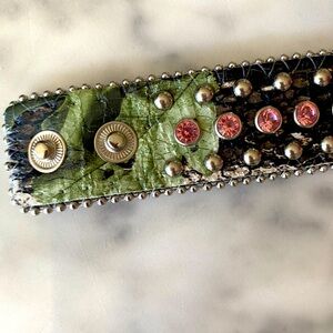 Genuine, leather snap bracelet camo with stones NWT